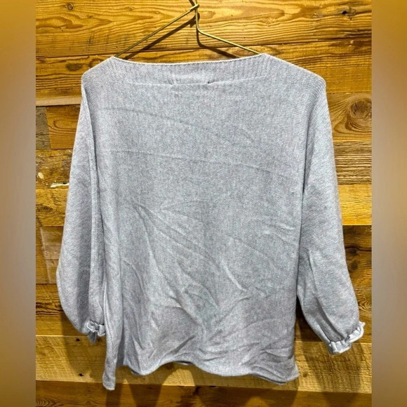 CATHERINE MALANDRINO Gray Diagonal Knit round  boat neck ruffle light sweater XS - Picture 4 of 5